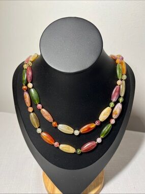 Vintage Multicolor Bead Double-Strand Necklace. Plastic. Beautiful